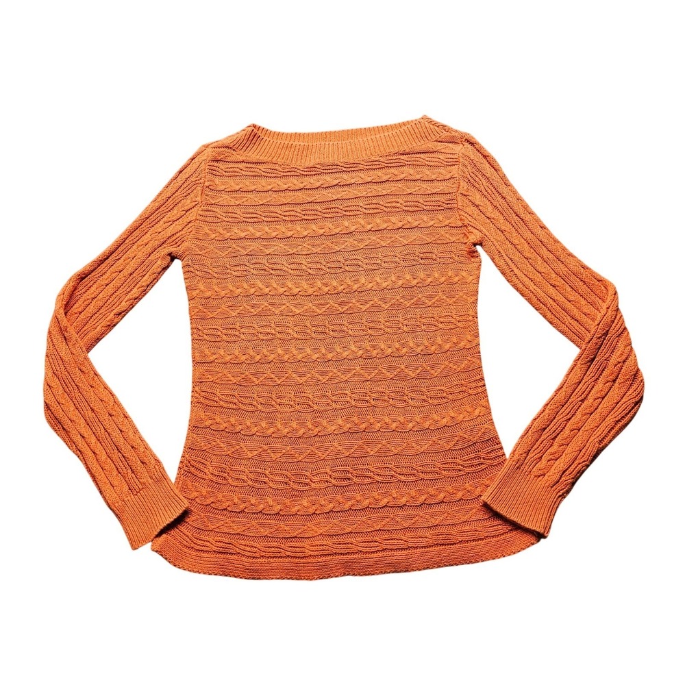 Chaps Denim Womens Small Orange Cable Knit Boat Neck Linen Cotton Sweater